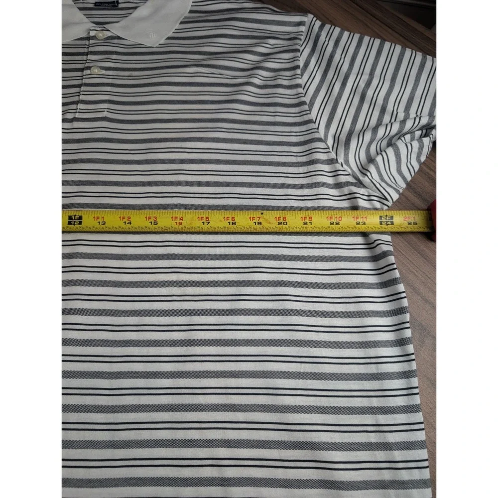 Polo Golf Ralph Lauren Men's XL White Gray Striped Pima Cotton Golf Polo Shirt